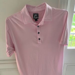 Footjoy Pink/white thin Striped Golf performance Polo Mens Medium Athletic Fit